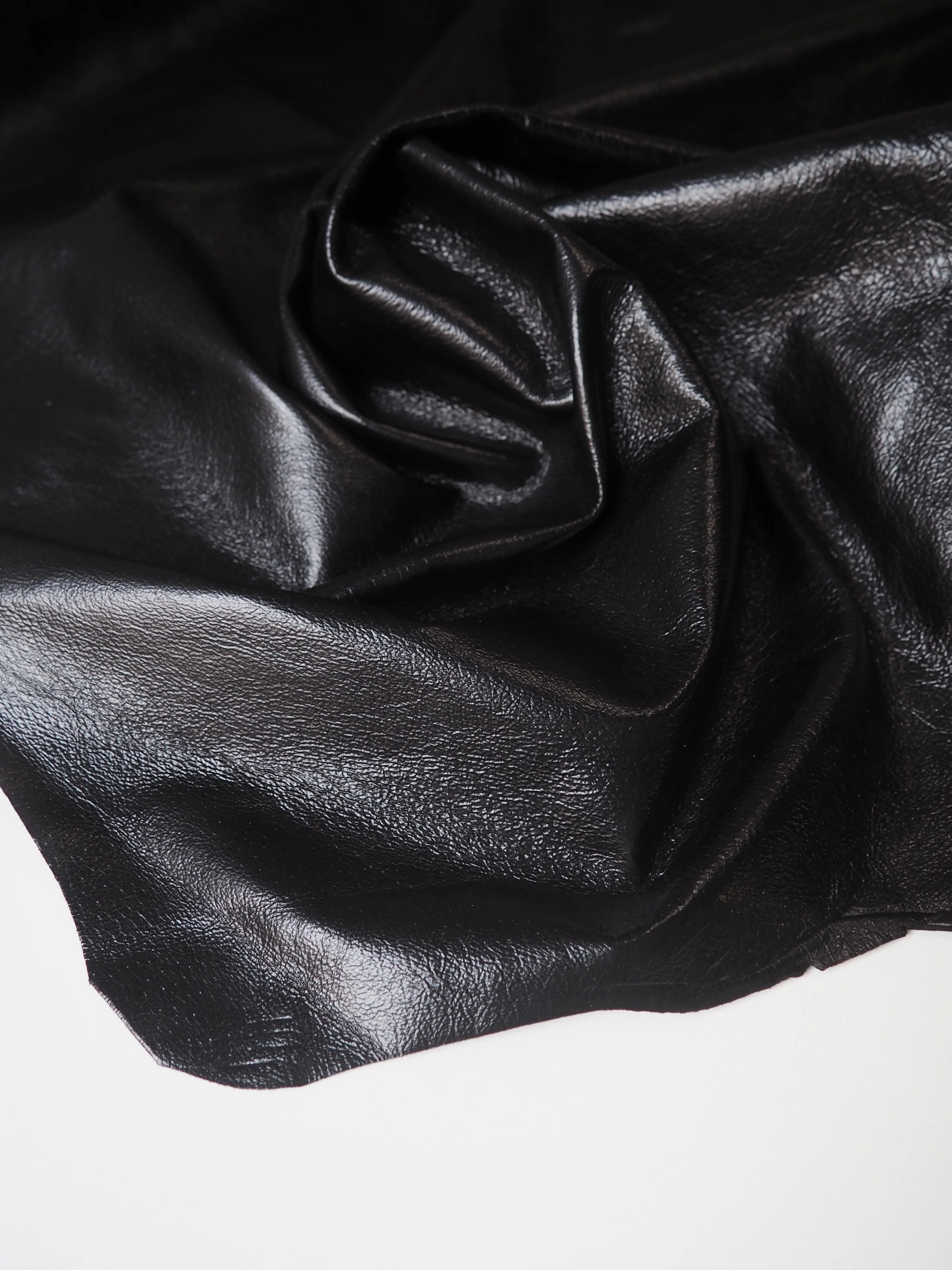 Black Shiny Distressed Calfskin Hides