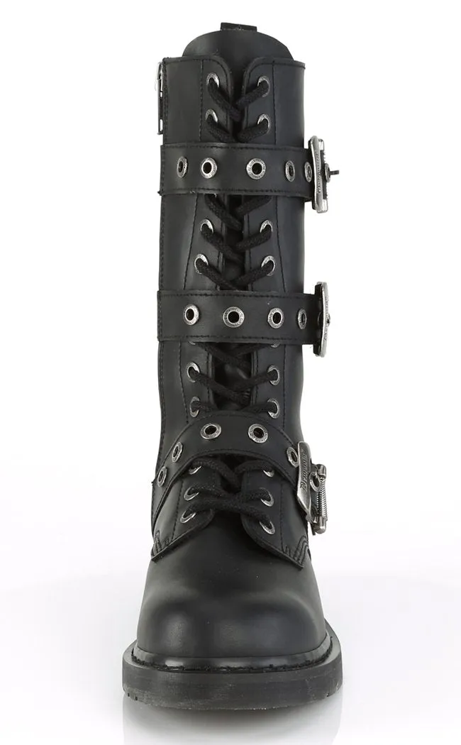 BOLT-330 Black Lace Up Mid Calf Boots