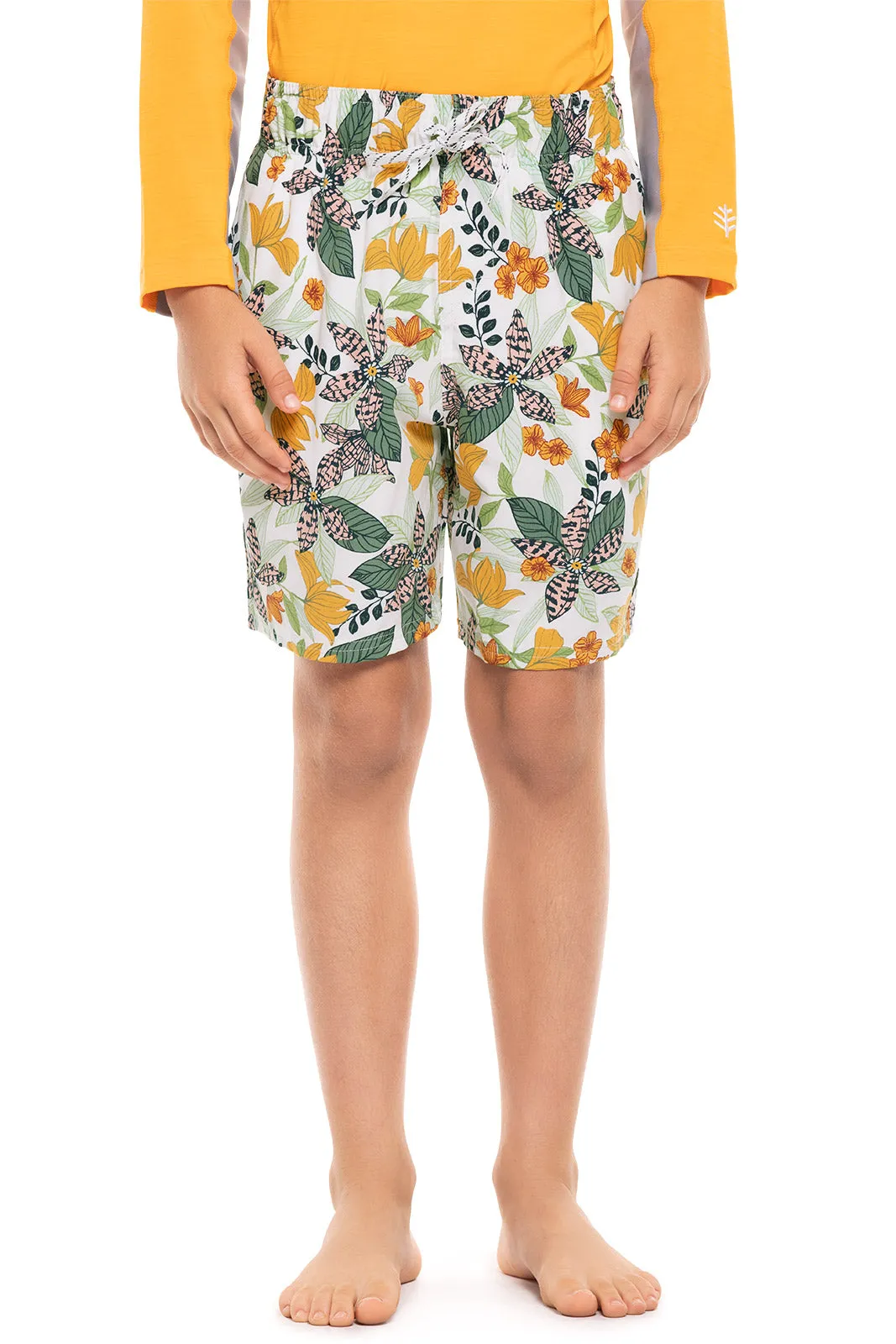 Boy's Island Swim Trunks  |  Apricot Crush Floral Paradise