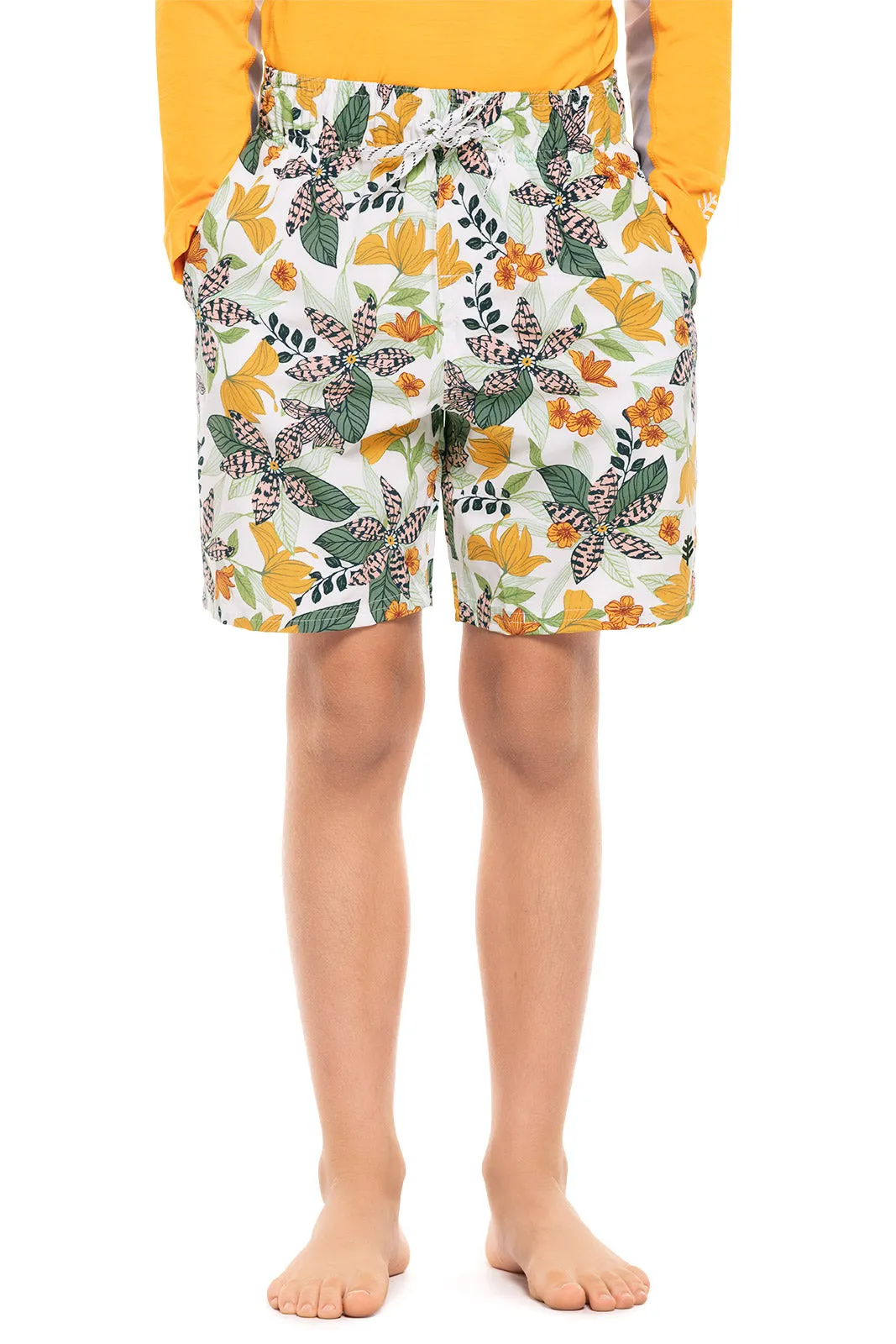 Boy's Island Swim Trunks  |  Apricot Crush Floral Paradise