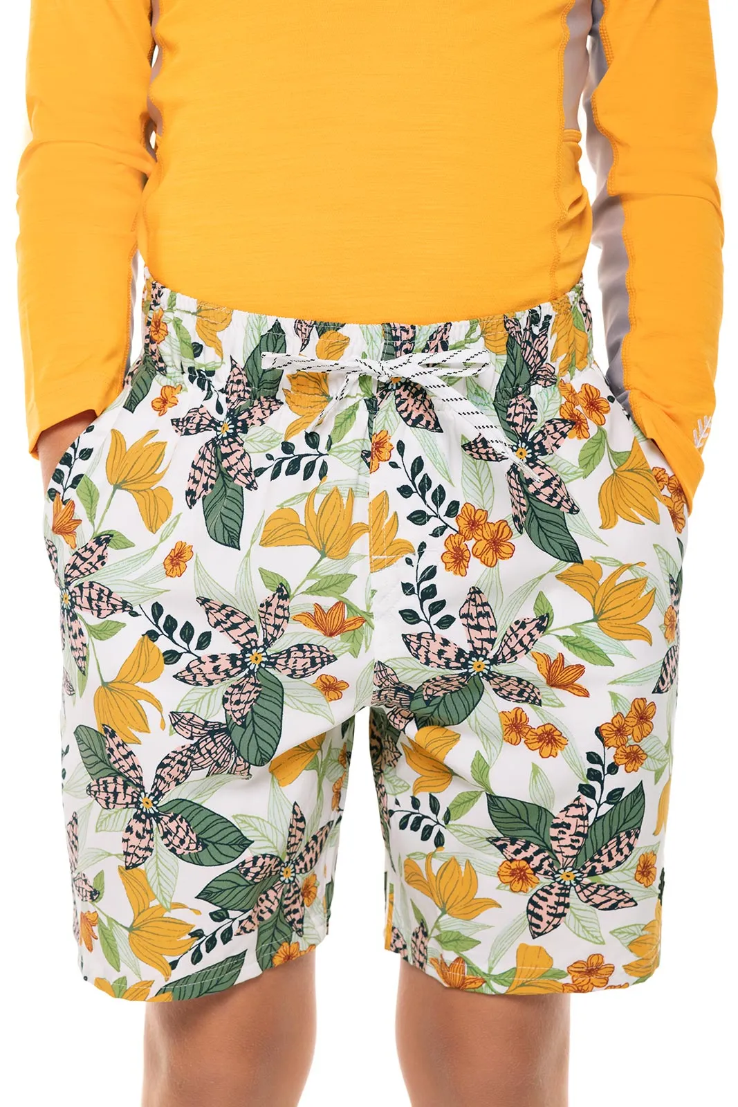 Boy's Island Swim Trunks  |  Apricot Crush Floral Paradise