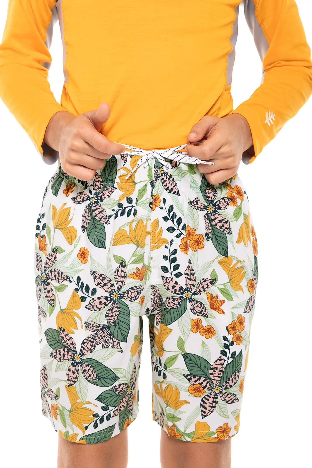 Boy's Island Swim Trunks  |  Apricot Crush Floral Paradise