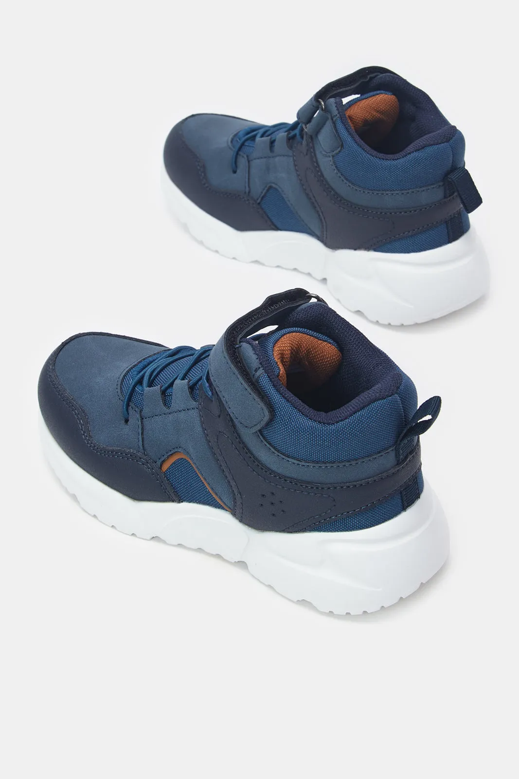 Boys Navy Material Block High-top Sneaker