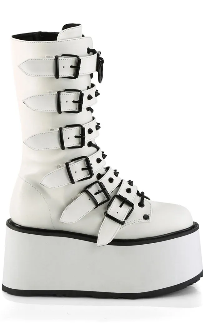 DAMNED-225 White Vegan Leather Boots