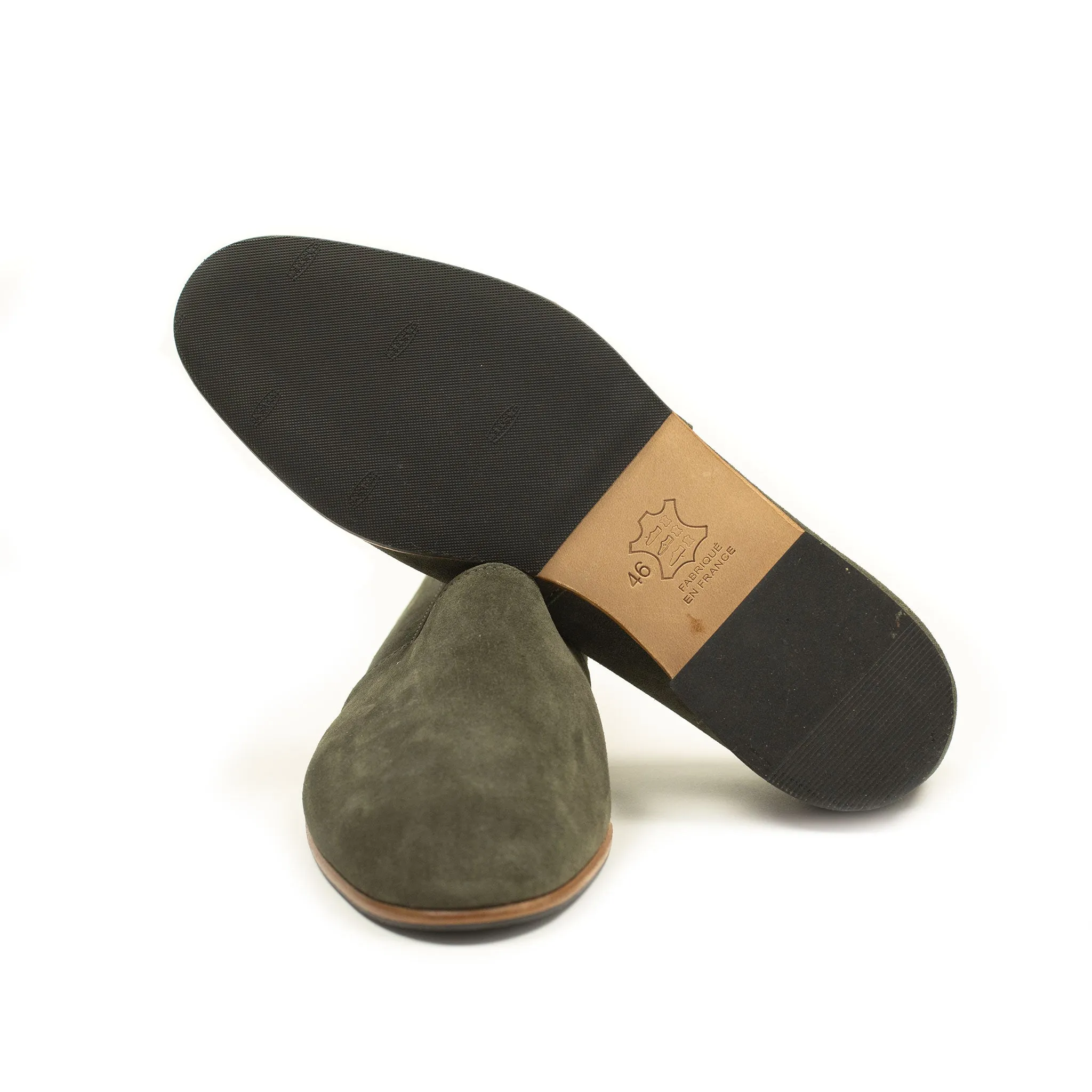 Exclusive Maury slippers in verdigris suede