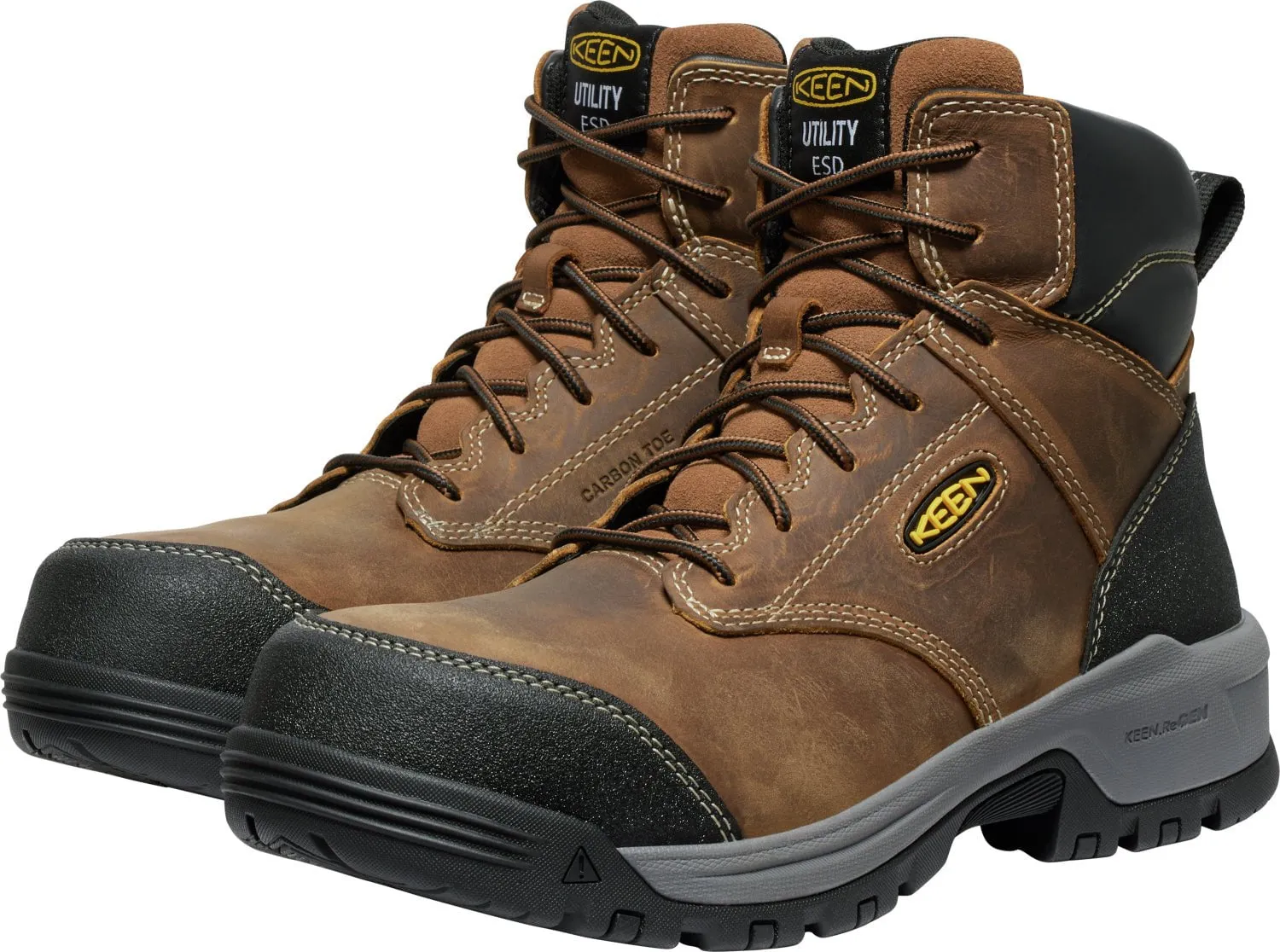 Keen Utility Mens Evanston 6in ESD CT Bison/Black Leather Work Boots