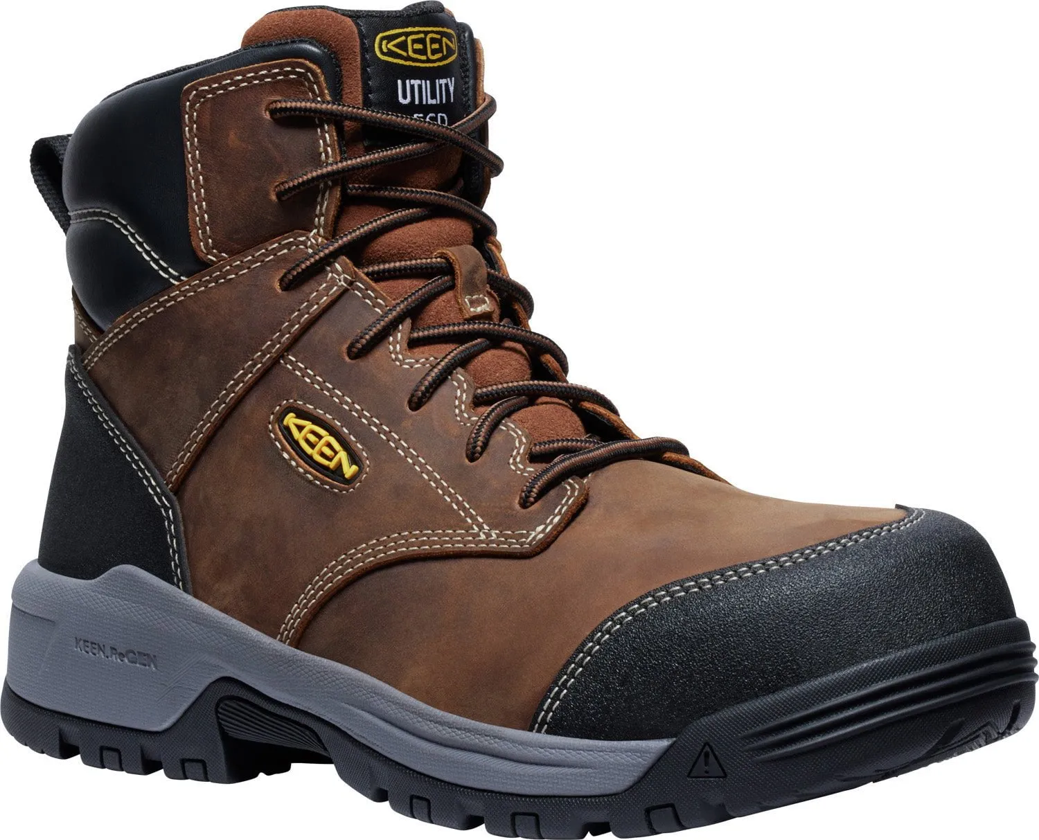 Keen Utility Mens Evanston 6in ESD CT Bison/Black Leather Work Boots