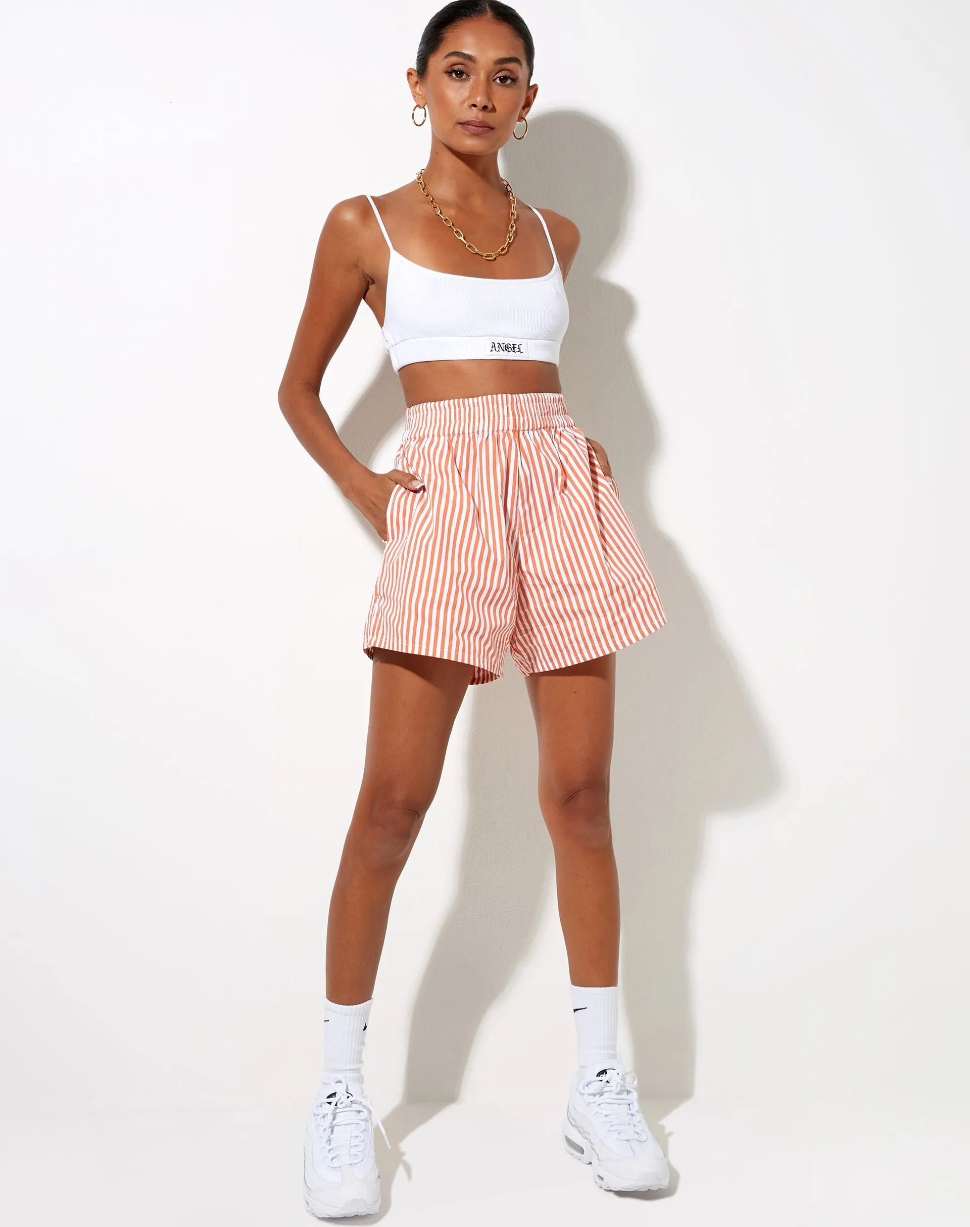 Lala Shorts in Vertical Stripe Orange