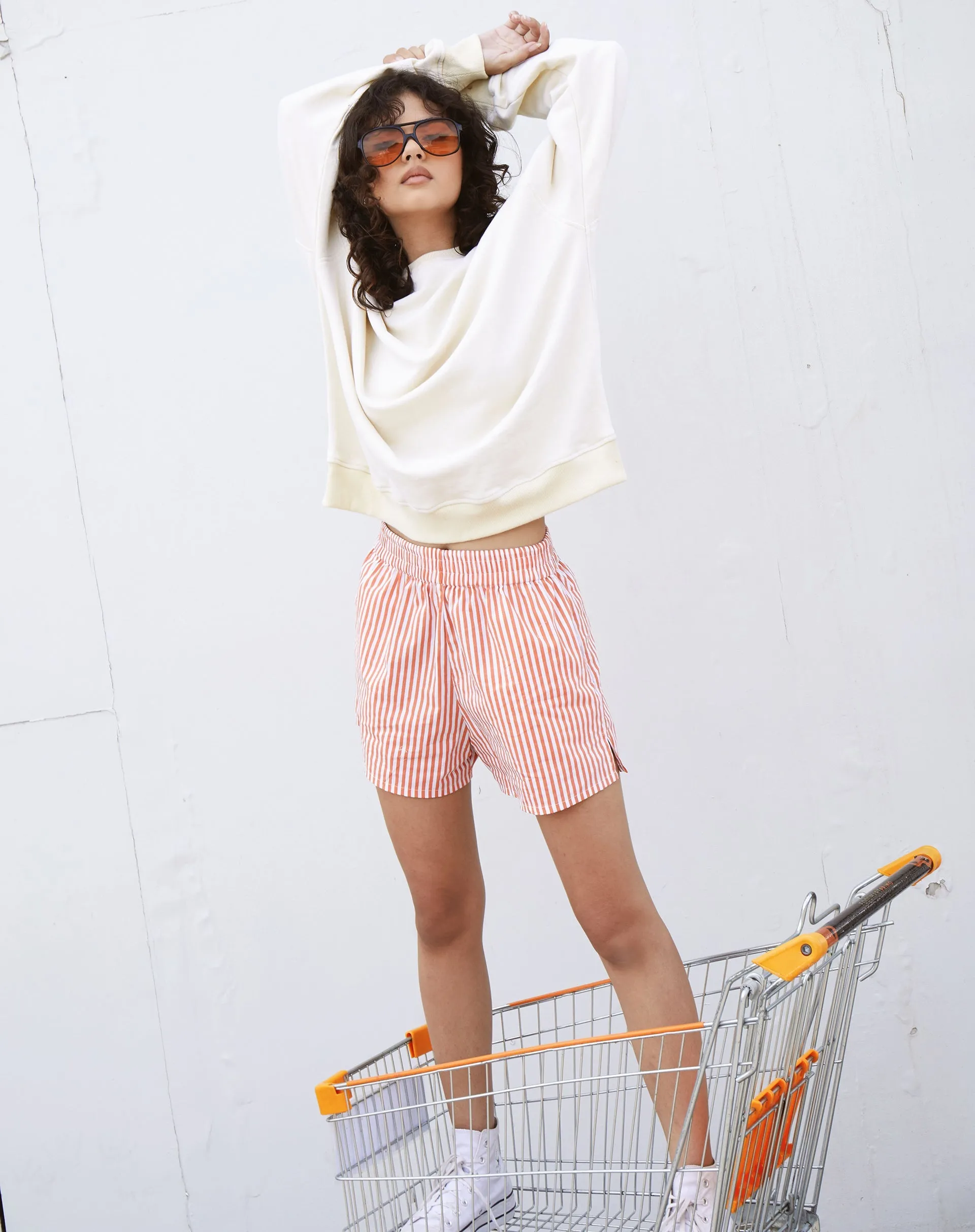 Lala Shorts in Vertical Stripe Orange