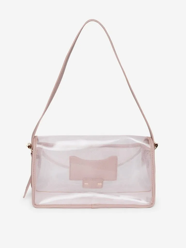 LOV Light Pink Mesh-Detailed Shoulder Bag