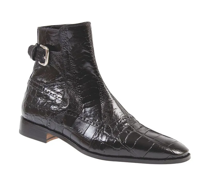 Mauri - 4398 Black Ostrich Leg/Alligator Dress Boot