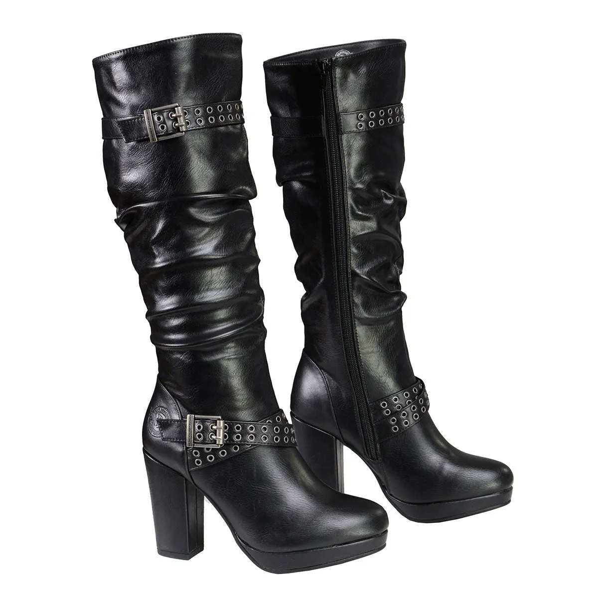 Milwaukee Leather MBL9419 Women's Tall Premium Black Platform Fashion Casual Boots with Slouch Shaft