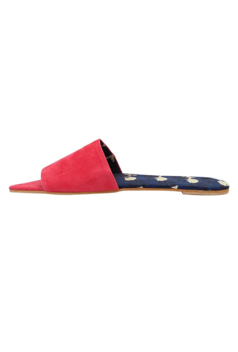 Strawberry Suede Bagru Open Toe Sliders