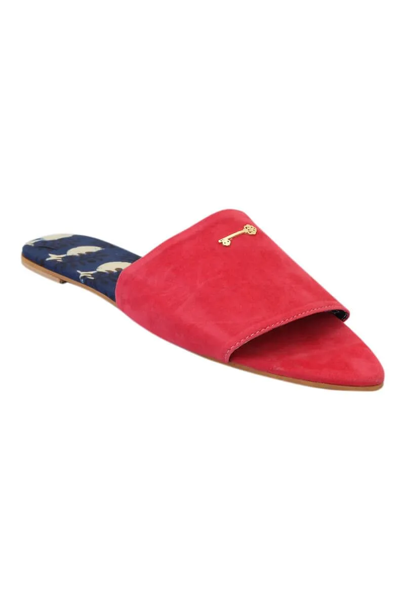 Strawberry Suede Bagru Open Toe Sliders