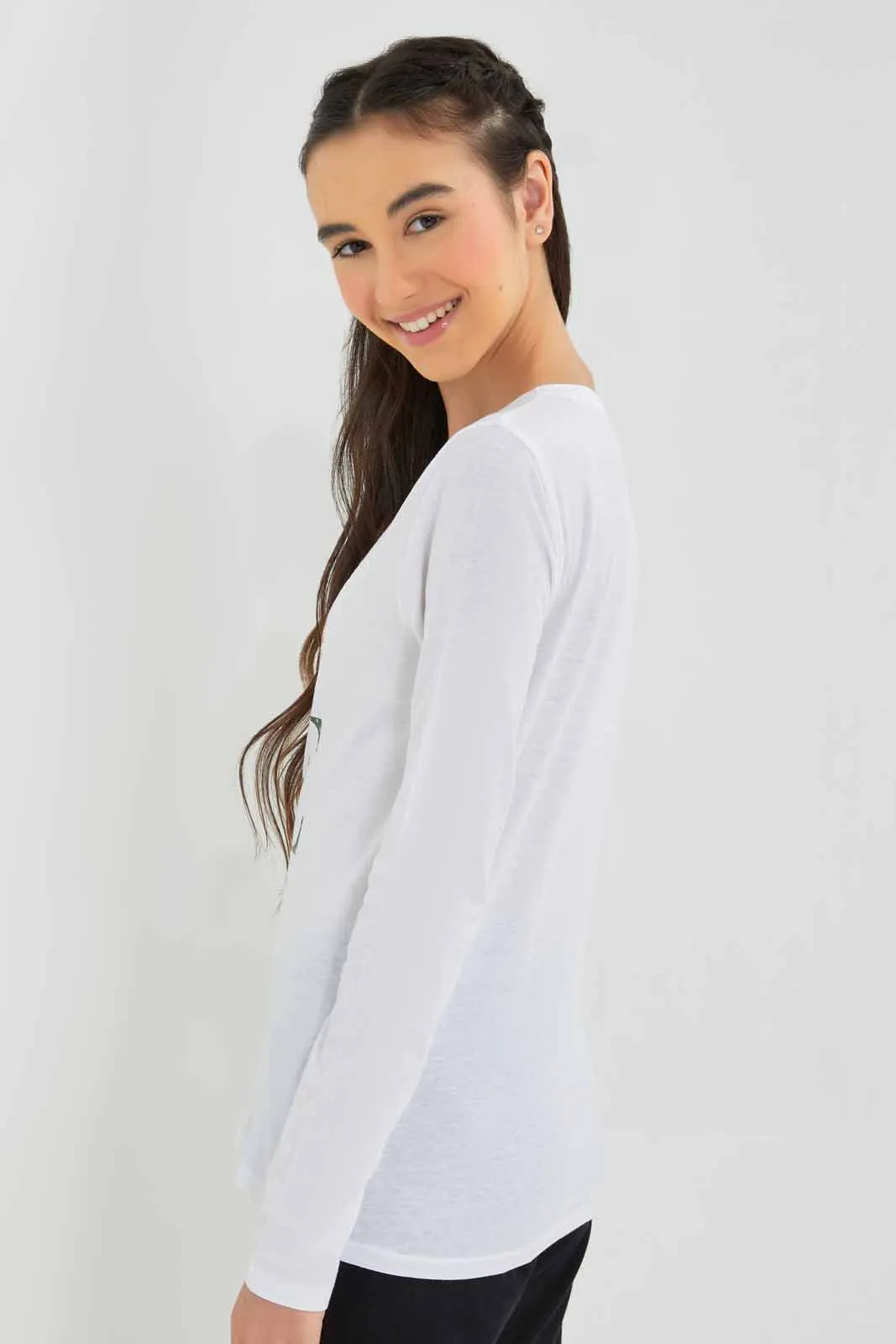 White Placement Print T-Shirt