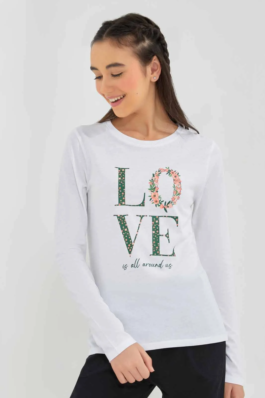 White Placement Print T-Shirt